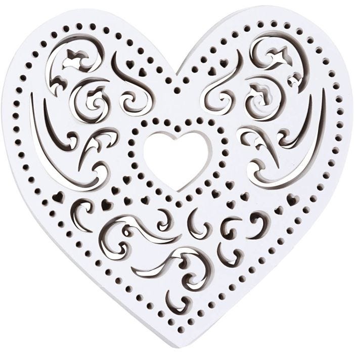 Filigree Heart, W: 7,5 cm, 250 g, white, 18 pc/ 1 pack