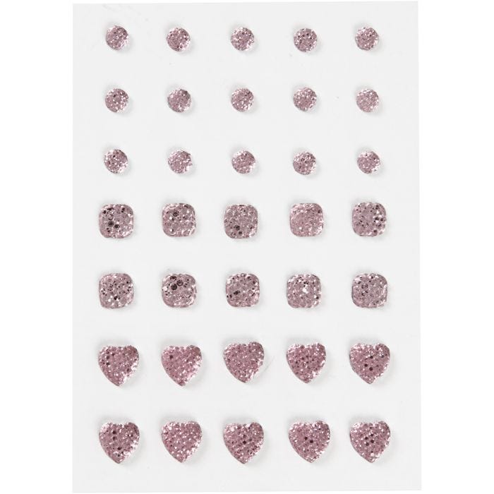 Rhinestones, round, square, heart, size 6+8+10 mm, rose, 35 pc/ 1 pack