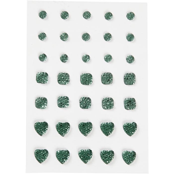 Rhinestones, round, square, heart, size 6+8+10 mm, green, 35 pc/ 1 pack