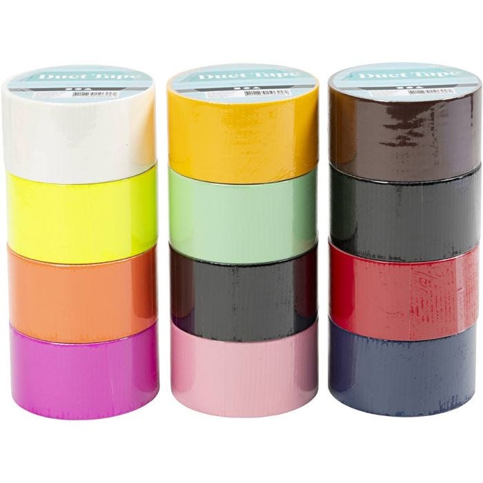 Duct Tape, Solid colour, W: 48 mm, assorted colours, 12x5m/ 1 pack