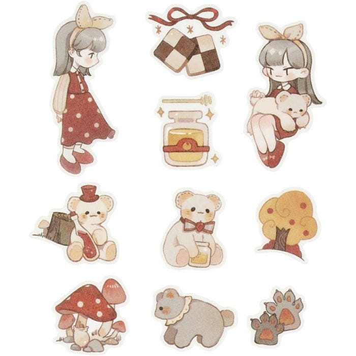 Masking tape stickers, teddies, size 25-70 mm, 30 pc/ 1 pack
