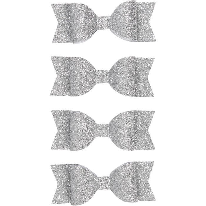 Paper Bow, size 31x85 mm, glitter silver, 4pc/ 1 pack