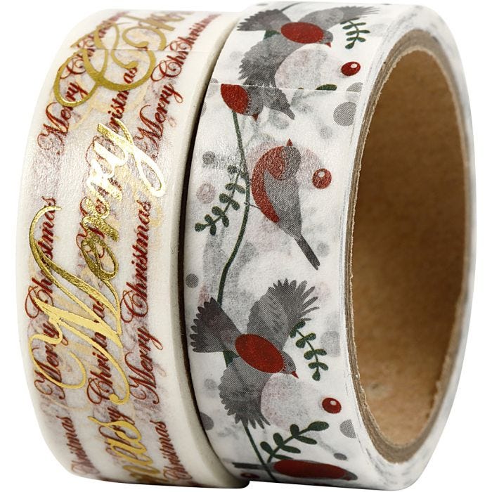 Washi Tape, words and birds - foil, W: 15 mm, 2x4m/ 1 pack