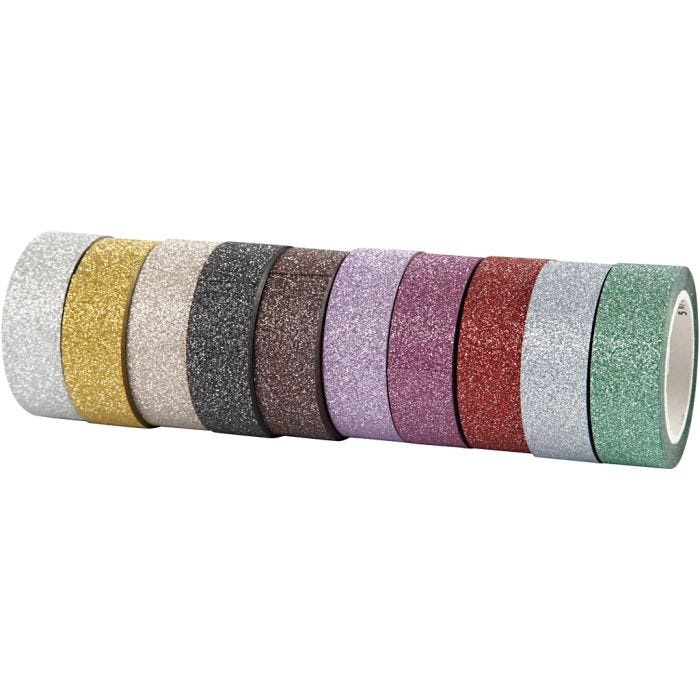 Glitter Tape, 15 mm, assorted colours, 10x6m/ 1 pack