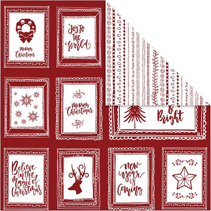 Design Paper, frames with text and doodles, sheet 30,5x30,5 cm, 180 g, 5sheet/ 1 pack