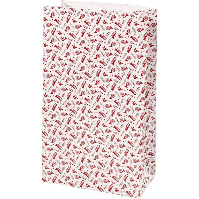 Paper Bag, trumpet, H: 21 cm, size 6x12 cm, 80 g, red, white, 8pc/ 1 pack