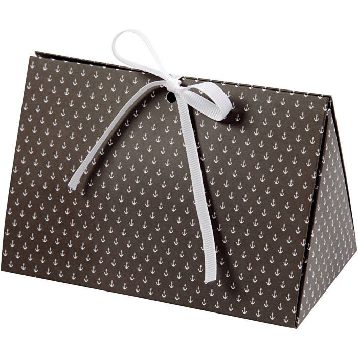 Folding gift box, anchor, size 15x7x8 cm, 250 g, dark grey, white, 3pc/ 1 pack