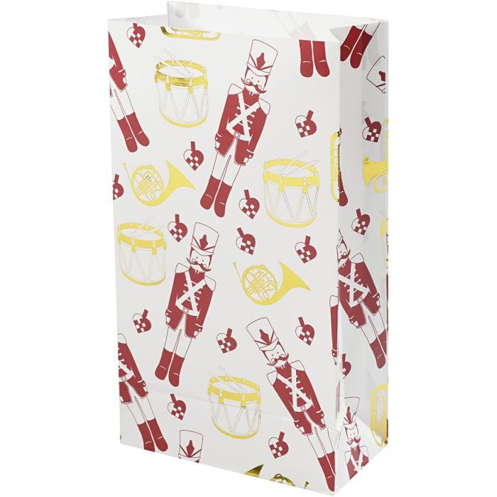 Paper Bag, nutcracker, H: 21 cm, size 6x12 cm, gold, red, white, 8 pc/ 1 pack
