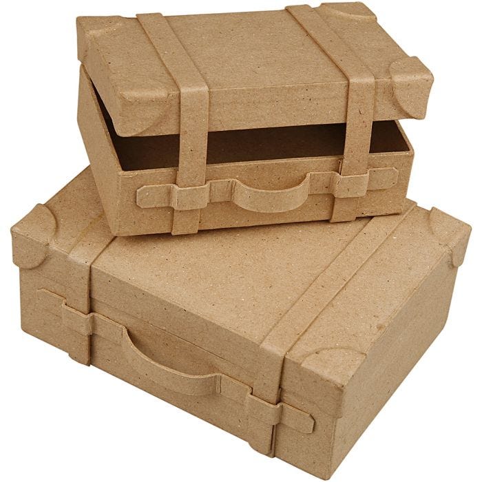Mini Vintage Suitcases, H: 4,5+5 cm, L: 7.5+10 cm, W: 11+14 cm, 2 pc/ 1 set