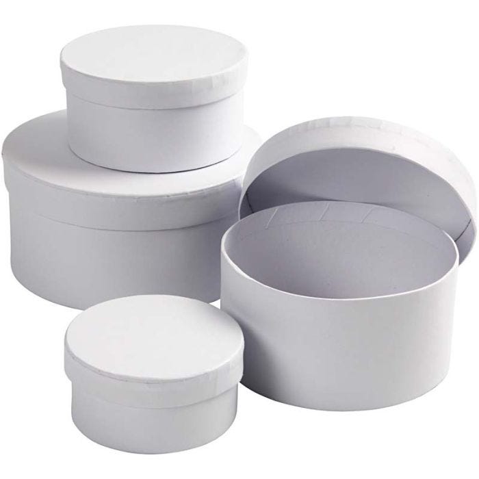 Round Boxes, H: 4+5+6+7 cm, dia. 8+10+12+14 cm, white, 4 pc/ 1 set