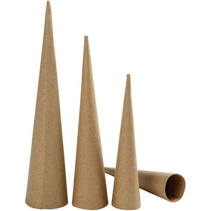 Tall Cones, H: 20-25-30 cm, dia. 4-5-6 cm, 3 pc/ 1 pack