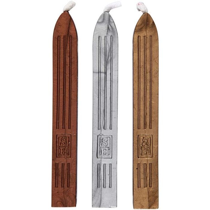 Sealing Wax, gold, silver, bronze, L: 10 cm, 3 pc/ 1 pack