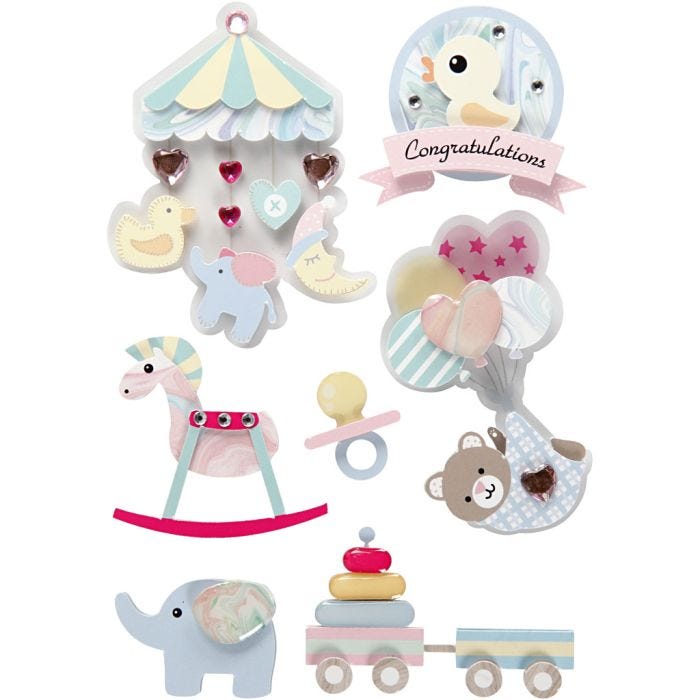 3D Stickers, baby, H: 25-70 mm, W: 20-55 mm, thickness 7 mm, 8 pc/ 1 pack