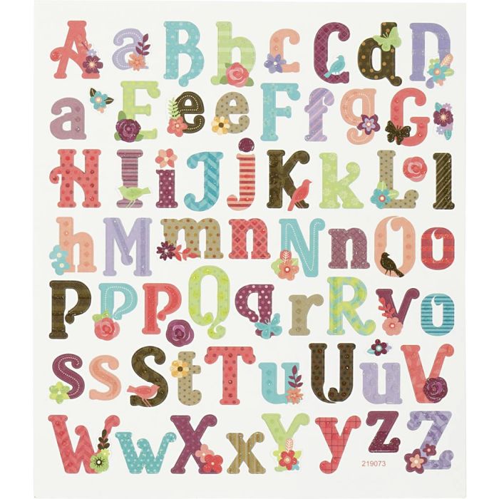 Stickers, alphabet, sheet 15x16,5 cm, 1 sheet