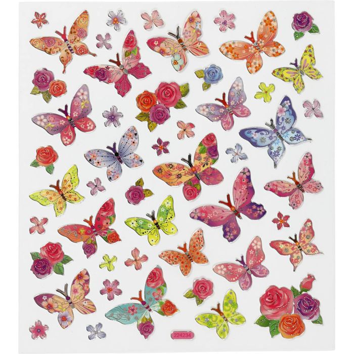 Stickers, butterflies, sheet 15x16,5 cm, 1 sheet