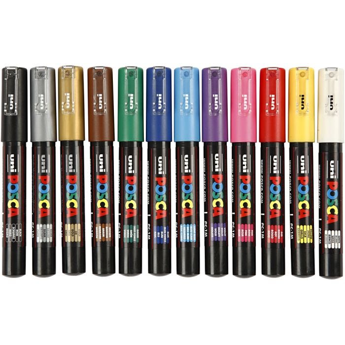 Posca Marker, PC-1M, line 0,7 mm, extra-fine, assorted colours, 12pc/ 1 pack
