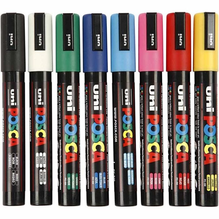Posca Marker, no. PC-5M, line 2,5 mm, medium, assorted colours, 8 pc/ 1 pack