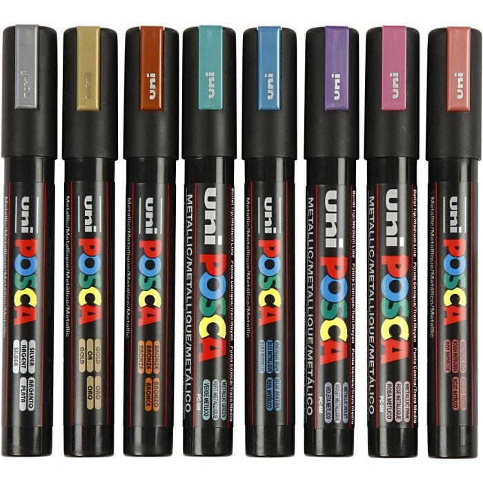 Posca Marker, no. PC-5M, line 2,5 mm, medium, metallic colours, 8 pc/ 1 pack