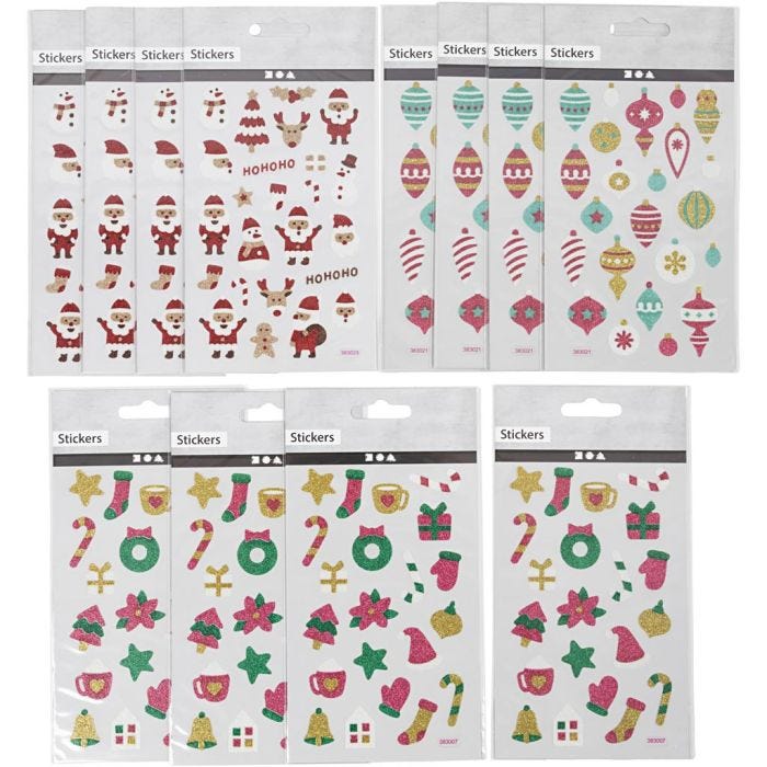 Glitter Stickers, sheet 10x16 cm, 12 sheet/ 1 pack