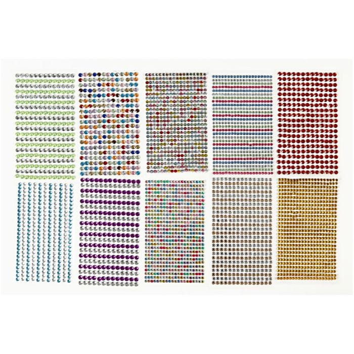Rhinestones, dia. 4-6 mm, sheet 16x9,5 cm, assorted colours, 10 sheet/ 1 pack