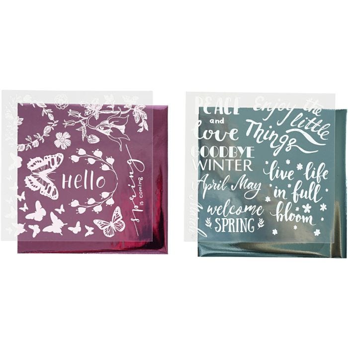 Deco Foil and transfer sheet, spring, 15x15 cm, light blue, pink, 2x2sheet/ 1 pack