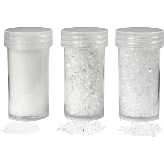 Artificial snow, white glitter, 35+35+8 g, 3tub/ 1 pack