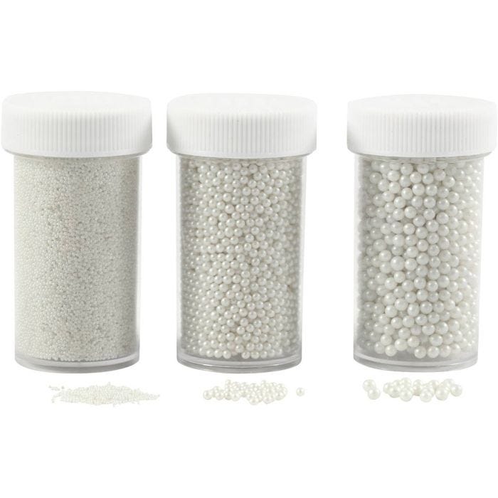 Mini Glass Beads, size 0,6-0,8+1,5-2+3 mm, mother-of-pearl, 3x45 g/ 1 pack