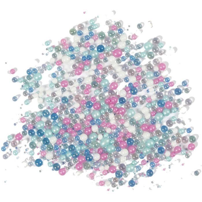 Mini Glass Beads, size 0,6-0,8+1,5-2+3 mm, pastel colours, 600 g/ 1 tub