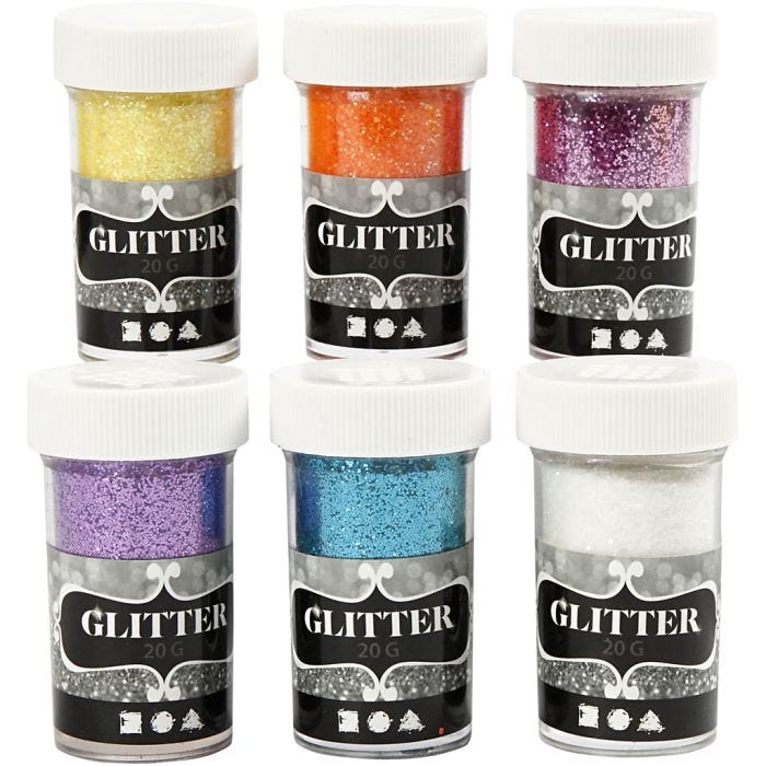 Glitter, assorted colours, 6x20 g/ 1 pack