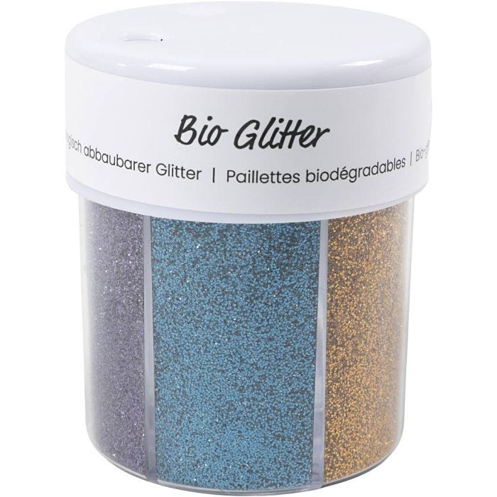 Bio Sparkles, assorted colours, 6x28 ml/ 1 tub