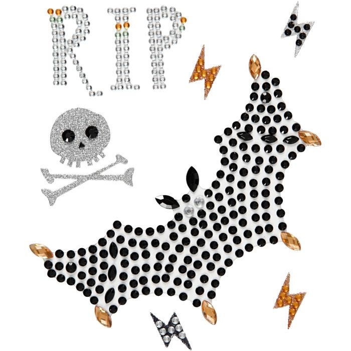 Rhinestone Stickers, RIP and bat, sheet 14x17 cm, 1 sheet