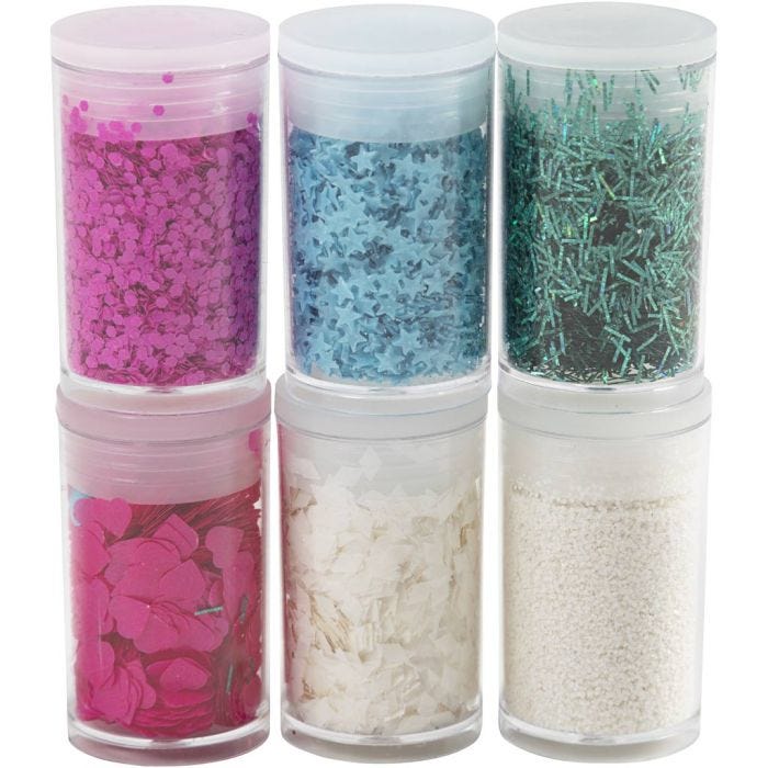 Biodegradable Sparkles &amp; Sequins, pastel colours, 6x7 ml/ 1 pack