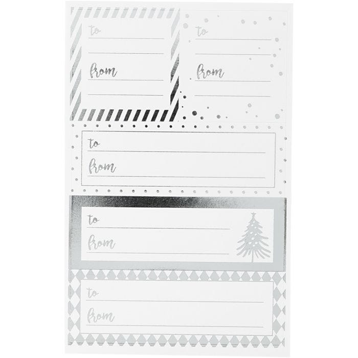 Stickers, sheet 9x14 cm, size 42x39+84x29 mm, silver, white, 4 sheet/ 1 pack