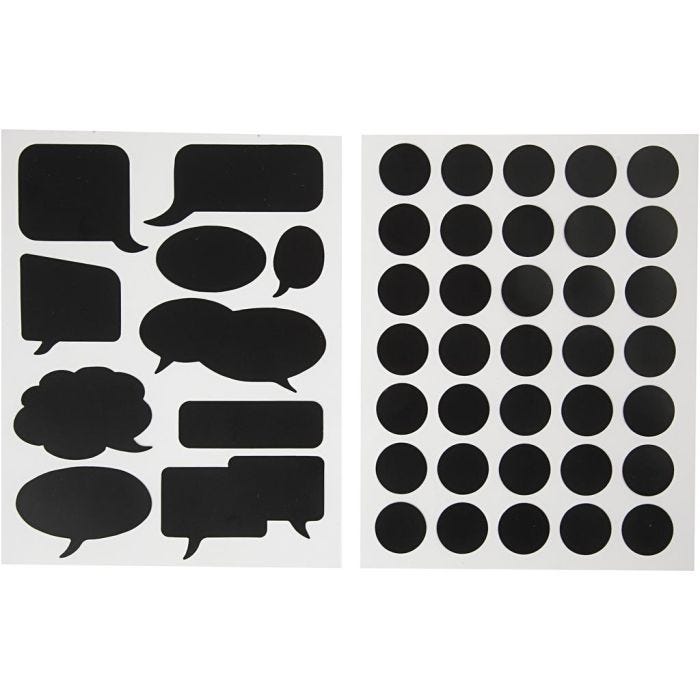 Chalkboard Stickers, circles and speech bubble, sheet 14x18 cm, black, 2 ass sheets/ 1 pack