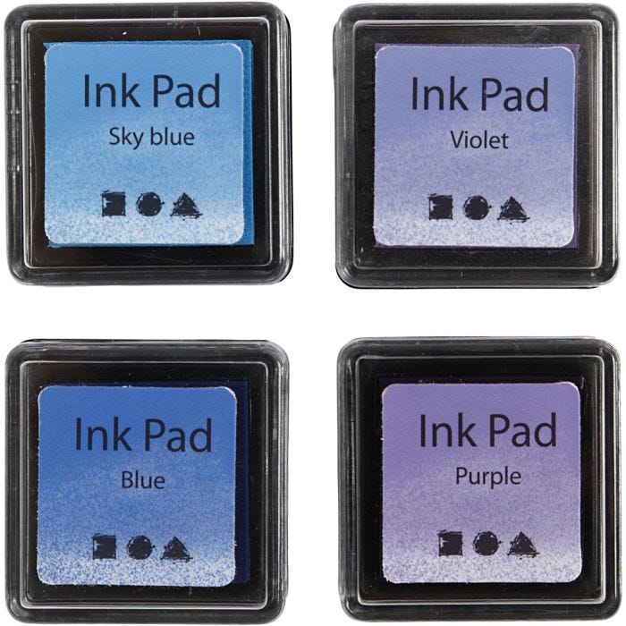 Ink Pad, H: 2 cm, size 3,5x3,5 cm, blue, sky blue, purple, violet, 4 pc/ 1 pack