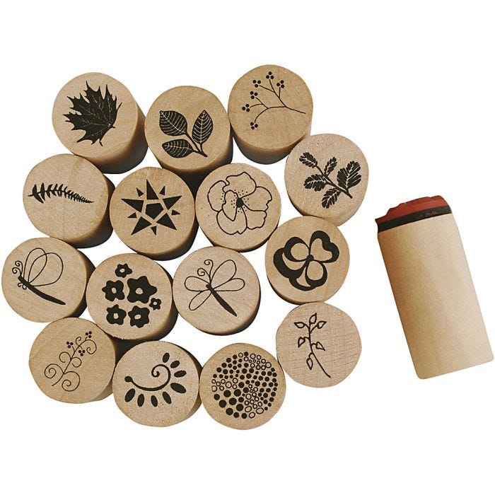Deco Art Stamps, flower and leaf, H: 26 mm, dia. 20 mm, 15 pc/ 1 pack