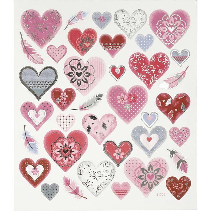 Stickers, hearts, sheet 15x16,5 cm, 1 sheet