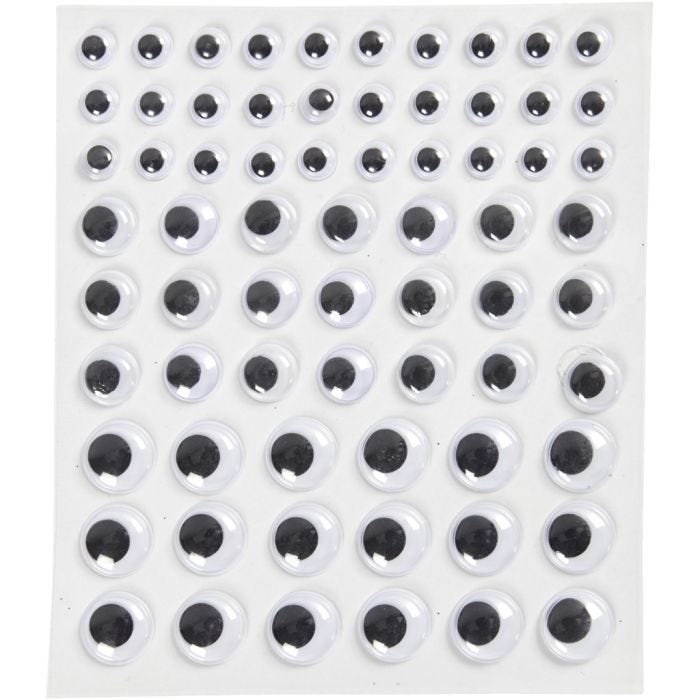 Wiggly eyes, self-adhesive, dia. 8+12+14 mm, white, 69 pc, 1 sheet
