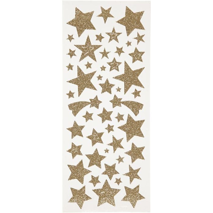 Glitter Stickers, stars, sheet 10x24 cm, gold, 2 sheet/ 1 pack