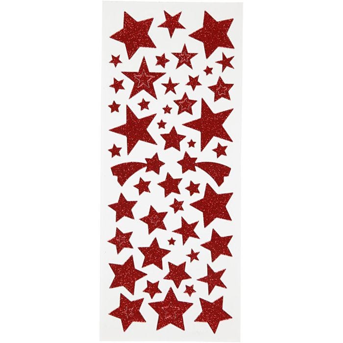 Glitter Stickers, stars, sheet 10x24 cm, red, 2sheet/ 1 pack