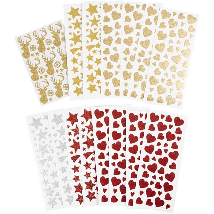 Glitter Stickers, sheet 10x24+12x18,5 cm, 8 sheet/ 1 pack