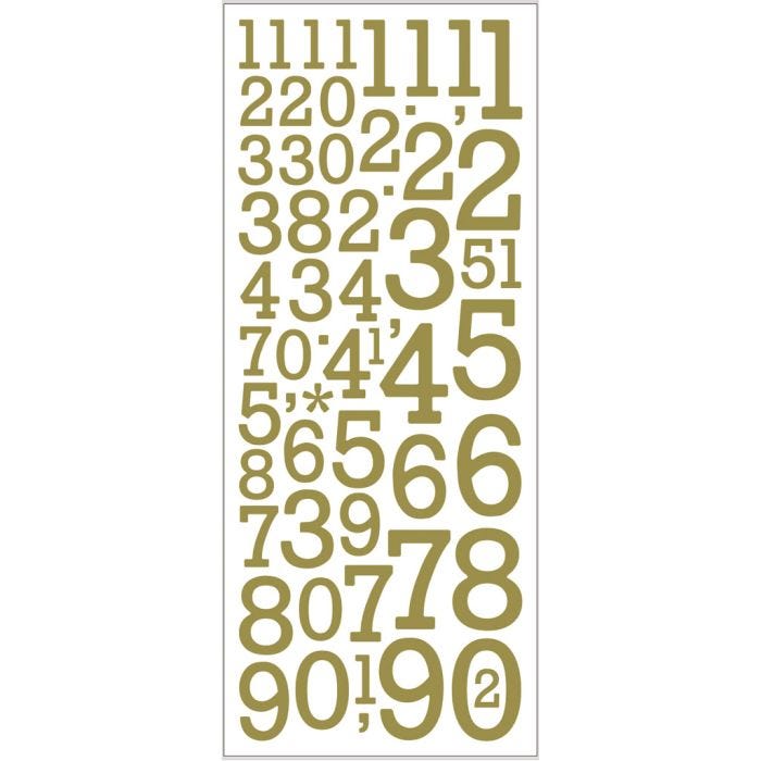 Glitter Stickers, numbers, sheet 10x24 cm, gold, 2 sheet/ 1 pack