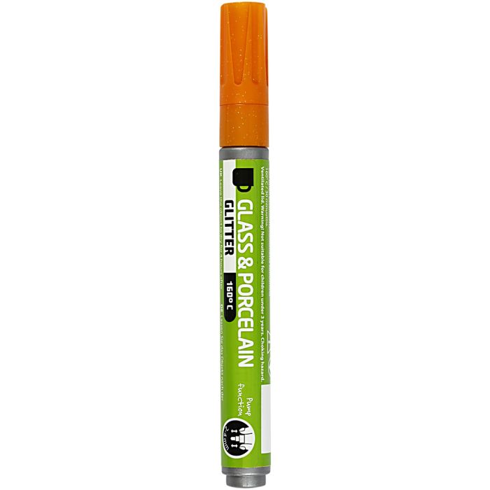 Glass & Porcelain Marker, glitter, line 2-4 mm, semi opaque, orange, 1 pc