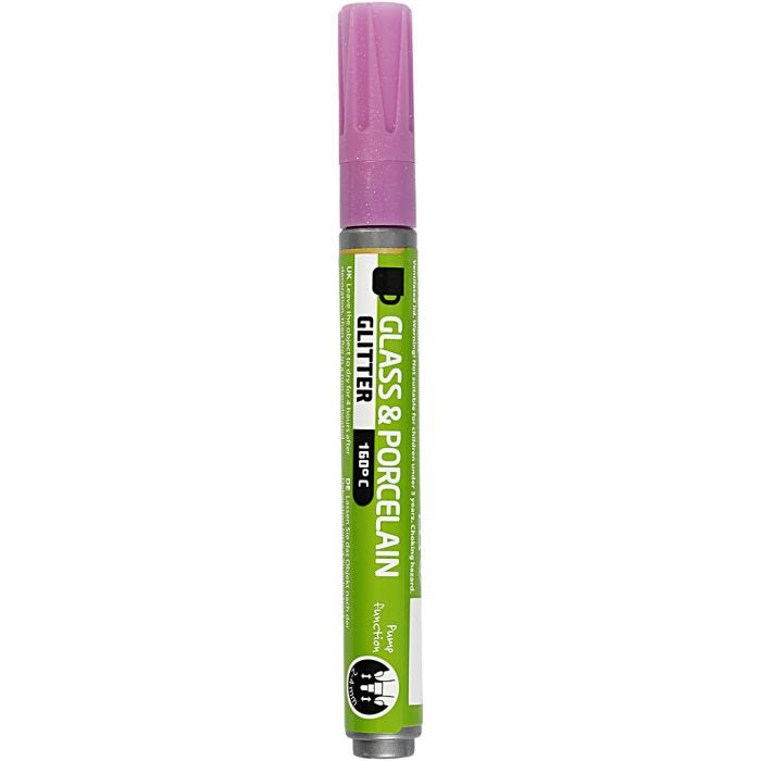Glass &amp; Porcelain Marker, glitter, line 2-4 mm, semi opaque, pink, 1 pc