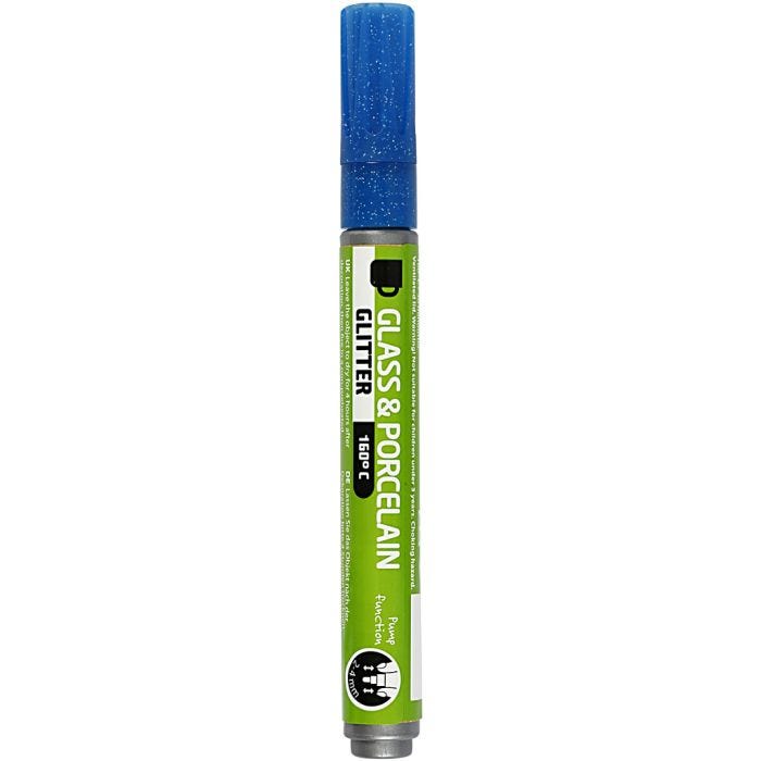 Glass &amp; Porcelain Marker, glitter, line 2-4 mm, semi opaque, blue, 1 pc