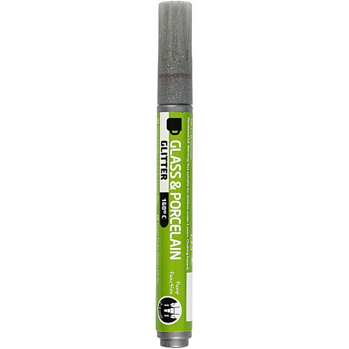 Glass & Porcelain Marker, glitter, line 2-4 mm, semi opaque, grey, 1 pc