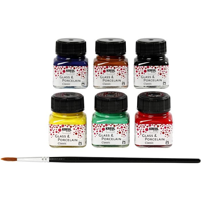Glass &amp; Porcelain Paint, assorted colours, 6x20 ml/ 1 pack