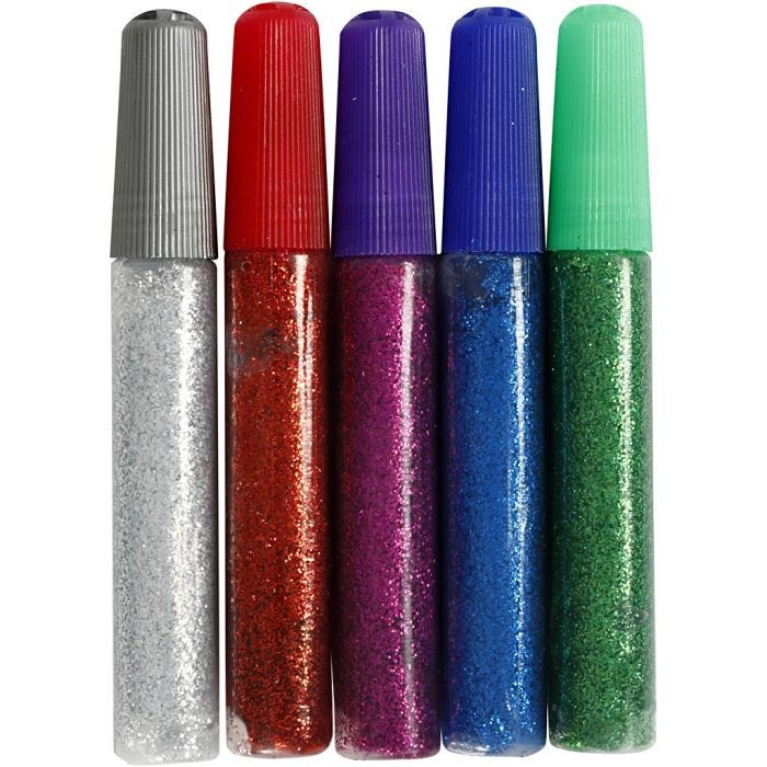 Glitter Glue, assorted colours, 5x10 ml/ 1 pack
