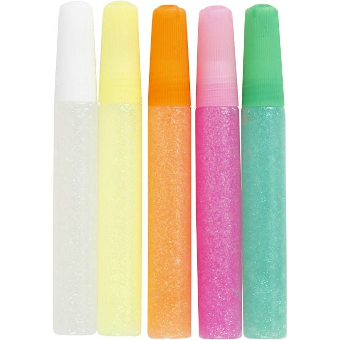 Glitter Glue, pastel colours, 5x10ml/ 1 pack