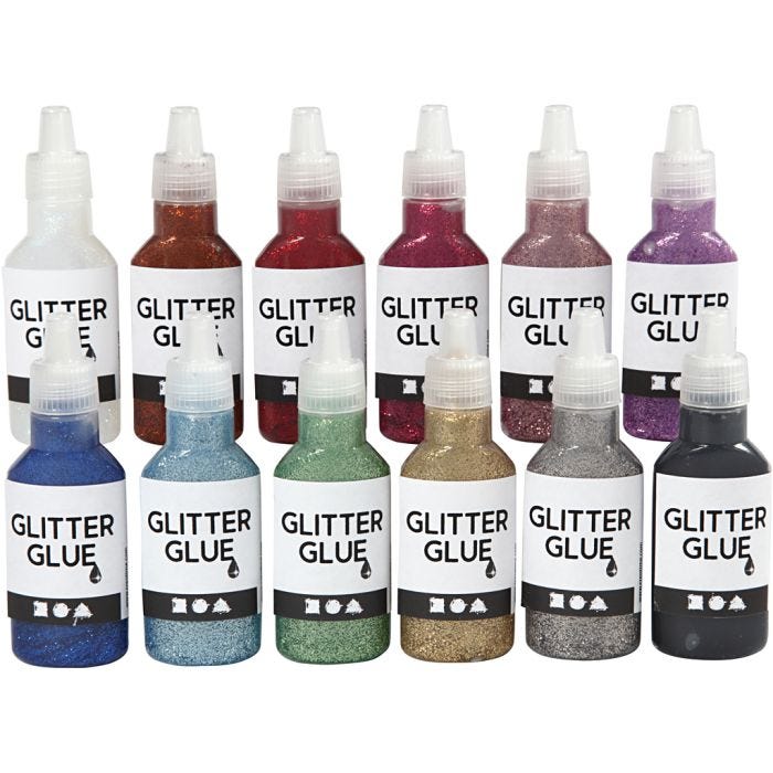 Glitter Glue, assorted colours, 12x25 ml/ 1 pack